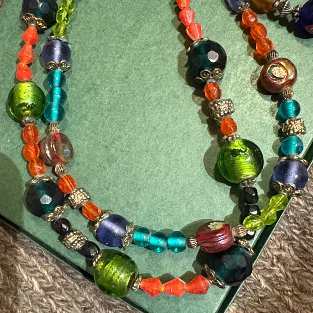 Multicolor Glass Bead Necklace & Bracelet Set - Vibrant Boho Style - Picture 4 of 4